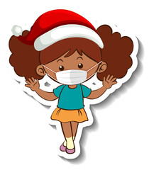 A sticker template with a girl wearing mask in Christmas theme