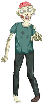 Scary zombie character on white background