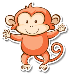 Sticker design with cute monkey isolated