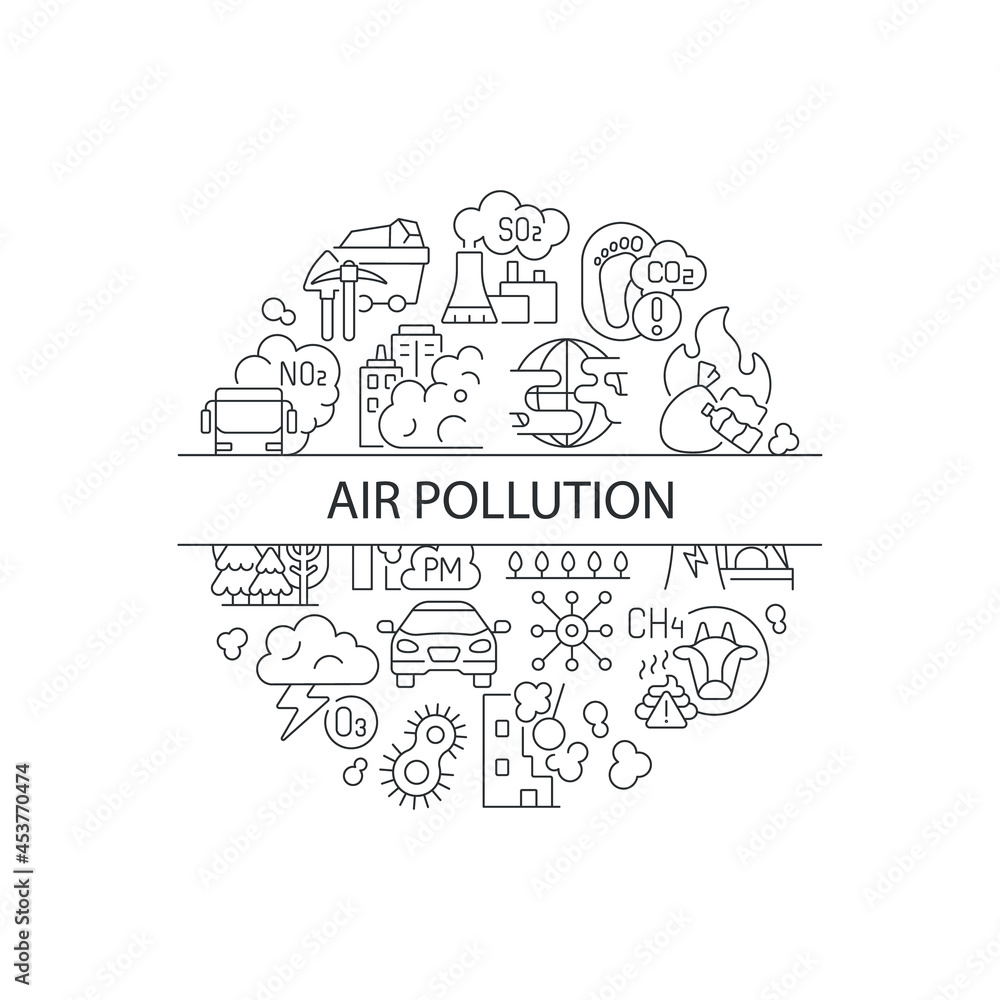 Poster urban pollution abstract linear concept layout with headline. climate problem minimalistic idea. car