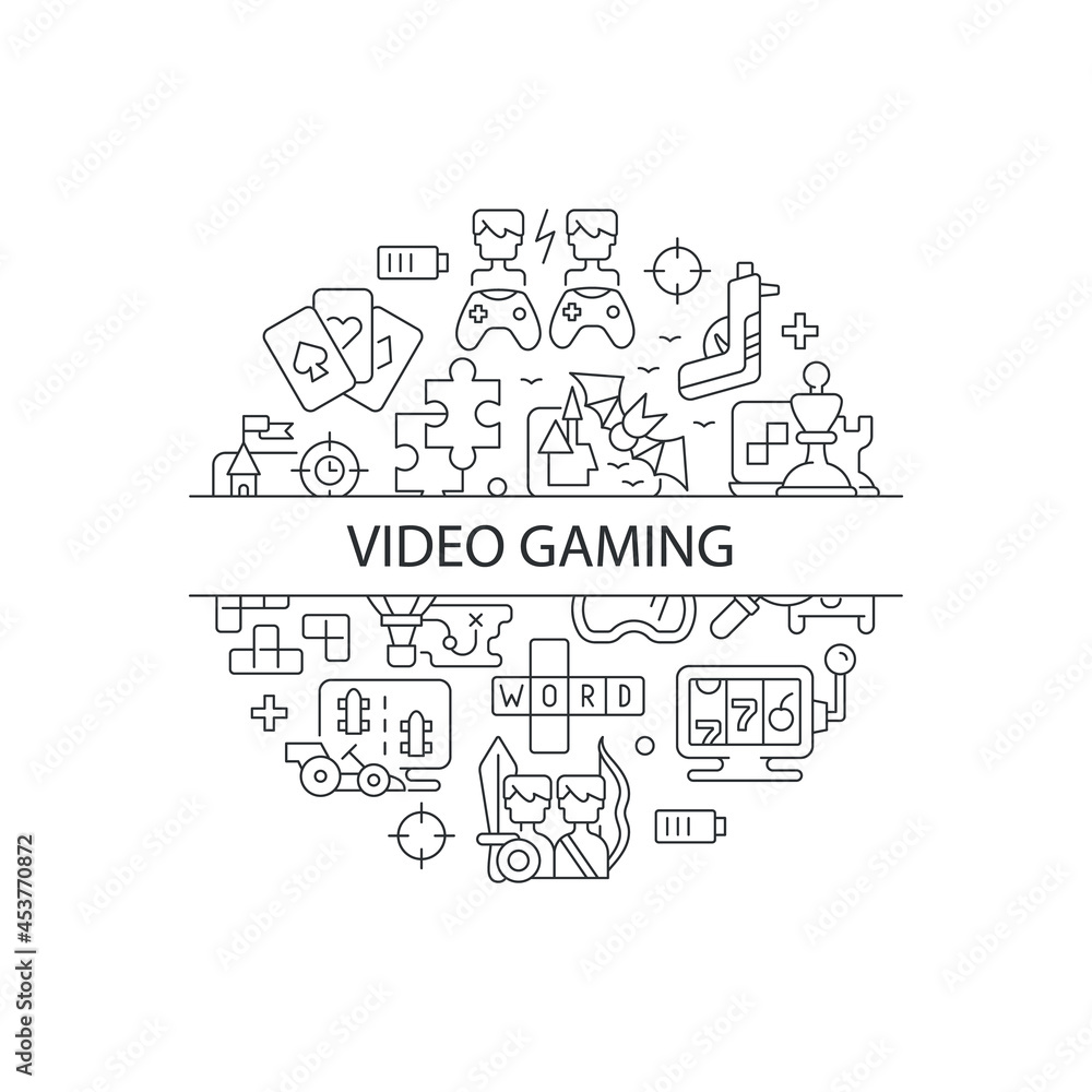 Fototapete video game abstract linear concept layout with headline. gamers and players console fun. playing con