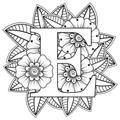 Mehndi flower for henna, mehndi, tattoo, decoration. decorative ornament in ethnic oriental style. doodle ornament. coloring book page.
