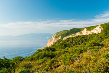 rocky coast of greek island and sea view, landscape greece