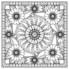 Mehndi flower for henna, mehndi, tattoo, decoration. decorative ornament in ethnic oriental style. doodle ornament. coloring book page.