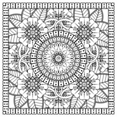 Mehndi flower for henna, mehndi, tattoo, decoration. decorative ornament in ethnic oriental style. doodle ornament. coloring book page.