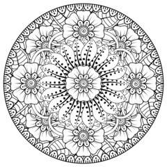 Mehndi flower for henna, mehndi, tattoo, decoration. decorative ornament in ethnic oriental style. doodle ornament. coloring book page.