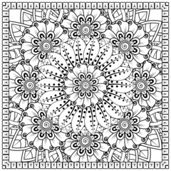 Mehndi flower for henna, mehndi, tattoo, decoration. decorative ornament in ethnic oriental style. doodle ornament. coloring book page.