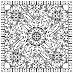 Mehndi flower for henna, mehndi, tattoo, decoration. decorative ornament in ethnic oriental style. doodle ornament. coloring book page.