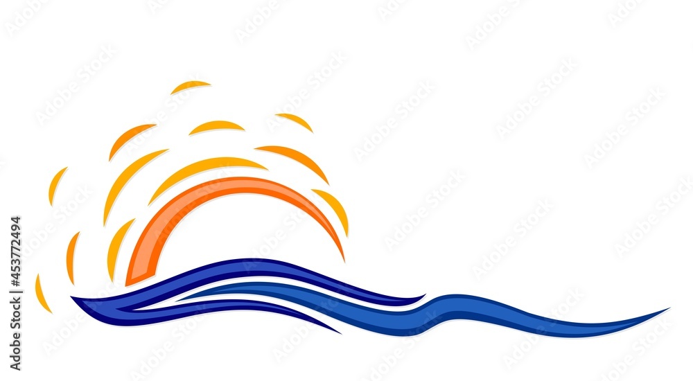 Wall mural Sun and Blue Wave Symbol. 