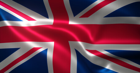 United Kingdom Flag, UK of America flag with waving folds, close up view, 3D rendering