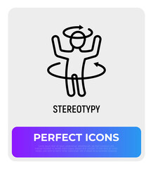 Stereotypy, dizziness or disorientation thin line icon. Modern vector illustration of illness symptom.