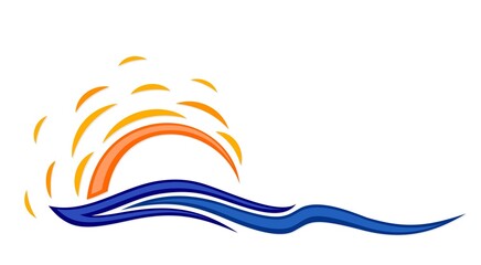 Sun and Blue Wave Symbol. 