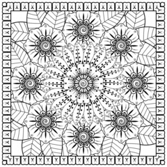 Mehndi flower for henna, mehndi, tattoo, decoration. decorative ornament in ethnic oriental style. doodle ornament. coloring book page.