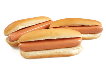 hot dogs with mustard and ketchup isolated on white background