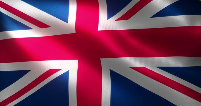 United Kingdom Flag, UK of America flag with waving folds, close up view, 3D rendering