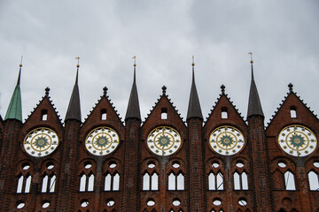 The ornate roof of the Stralsund town hall