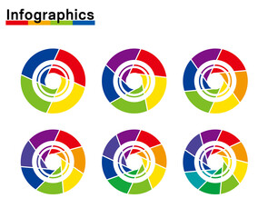 Infographics. Camera shutter type. Pie chart divided into 4-9, set of illustrations, PDCA, business, process management.