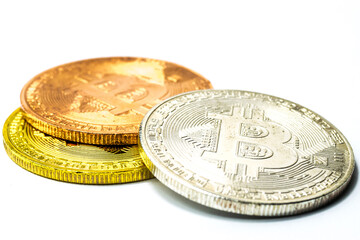 Crypto currency, bitcoin coin finance, isolated on white background