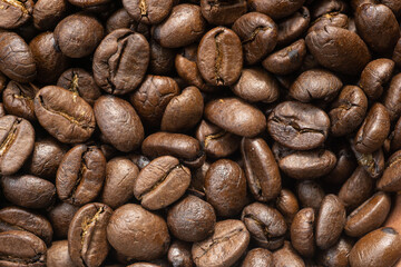 coffee beans, top view background