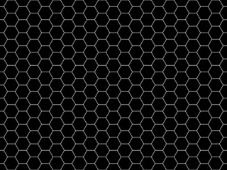Hexagons line grid black and white seamless pattern. Vector