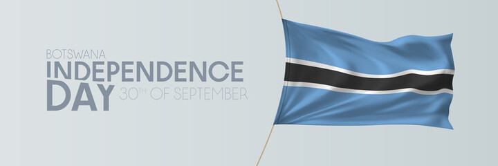 Botswana independence day vector banner, greeting card. Botswanan wavy flag in 30th of September national patriotic holiday horizontal design