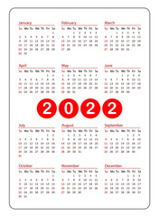 Red Vertical pocket calendar on 2022 year. template calendar for business on white