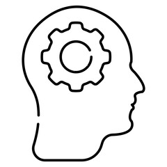 Gear inside mind, linear design icon of brain development