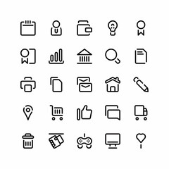 Set of plain interface outline style icon and illustration