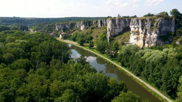 aerial view on the saussois rock in bourgogne in france