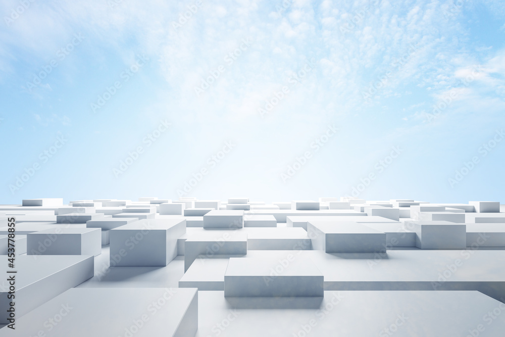 Fototapete abstract white geometric maze background with mock up place in sky. 3d rendering.