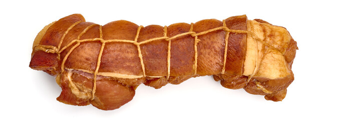 Smoked pork belly, isolated on white background. High resolution image.