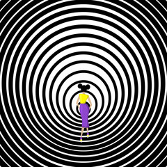 Girl walks through tunnel. flat vector illustration.