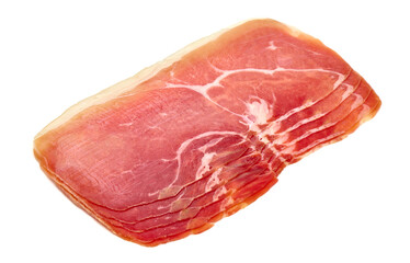 Smoked Parma ham, isolated on white background. High resolution image.