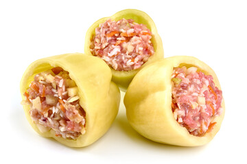 Stuffed bell peppers, isolated on white background.