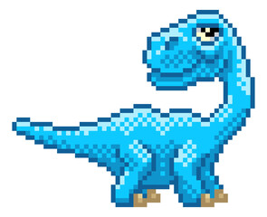 Fototapeta premium Diplodocus Brontosaurus Pixel Art Dinosaur Cartoon