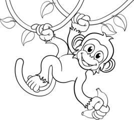 Monkey Singing On Jungle Vines With Banana Cartoon