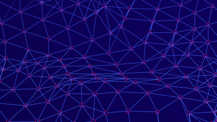 Structure of connected lines and dots. Wireframe polygonal elements on a dark background. Science and technology. 3d