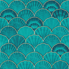Aquarell Muschel nahtlose Muster. Handgezeichnete Muscheln Textur Vintage Ozean Hintergrund