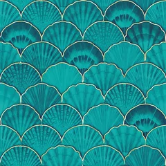 Foto op Plexiglas Zee Aquarel zee shell naadloze patroon. Hand getrokken schelpen textuur vintage oceaan achtergrond