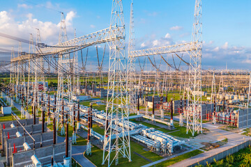 Fototapeta premium Aerial view of a high voltage substation.