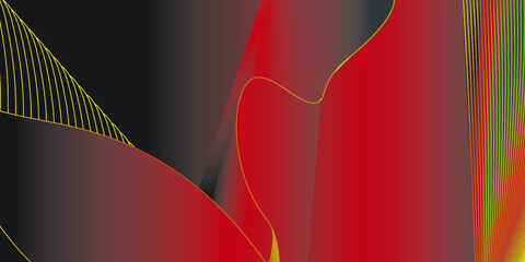Red black yellow waves art. Blurred effect grey background. Abstract creative graphic design. Decorative fractal style