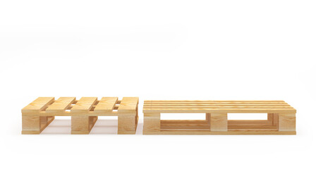 Two empty wooden pallets in different angles. 3D illustration 
