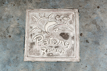 Patong Beach-the inscription logo on the sidewalk on the tile. street for tourists Thailand, 29.12.2019