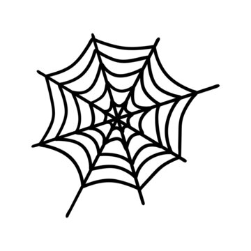 Corner spiderweb black linear icon. Halloween outline sign. Monochrome spider web thin line pictogram isolated on white backdrop.