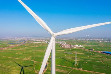 Aerial view of wind power in the Chinese countryside.
