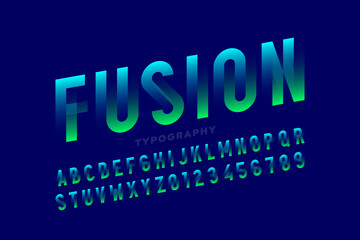 Modern fusion style font design, alphabet letters and numbers vector illustration