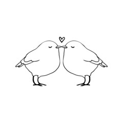 Linear cartoon hand drawn bird illustration. Cute doodle black and white bird illustration