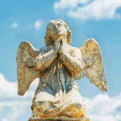 Old stone angel  in golden light (religion, faith concept)