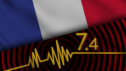 France Wavy Fabric Flag, 7.4 Earthquake, Breaking News, Disaster Concept, 3D Illustration