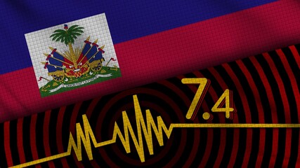 Haiti Wavy Fabric Flag, 7.4 Earthquake, Breaking News, Disaster Concept, 3D Illustration